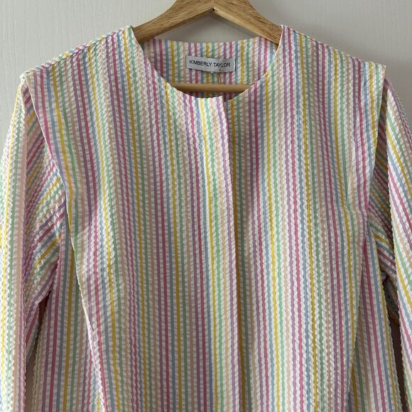 Kimberly Taylor Womens Pastel Rainbow Multicolor‎ Gauze Structured Blouse Medium - Picture 3 of 7